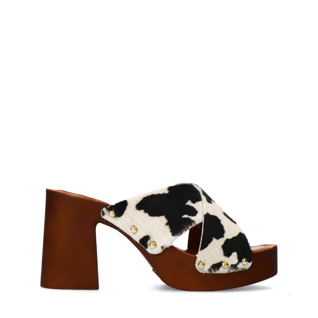 Cow print leren muiltjes met plateau hak