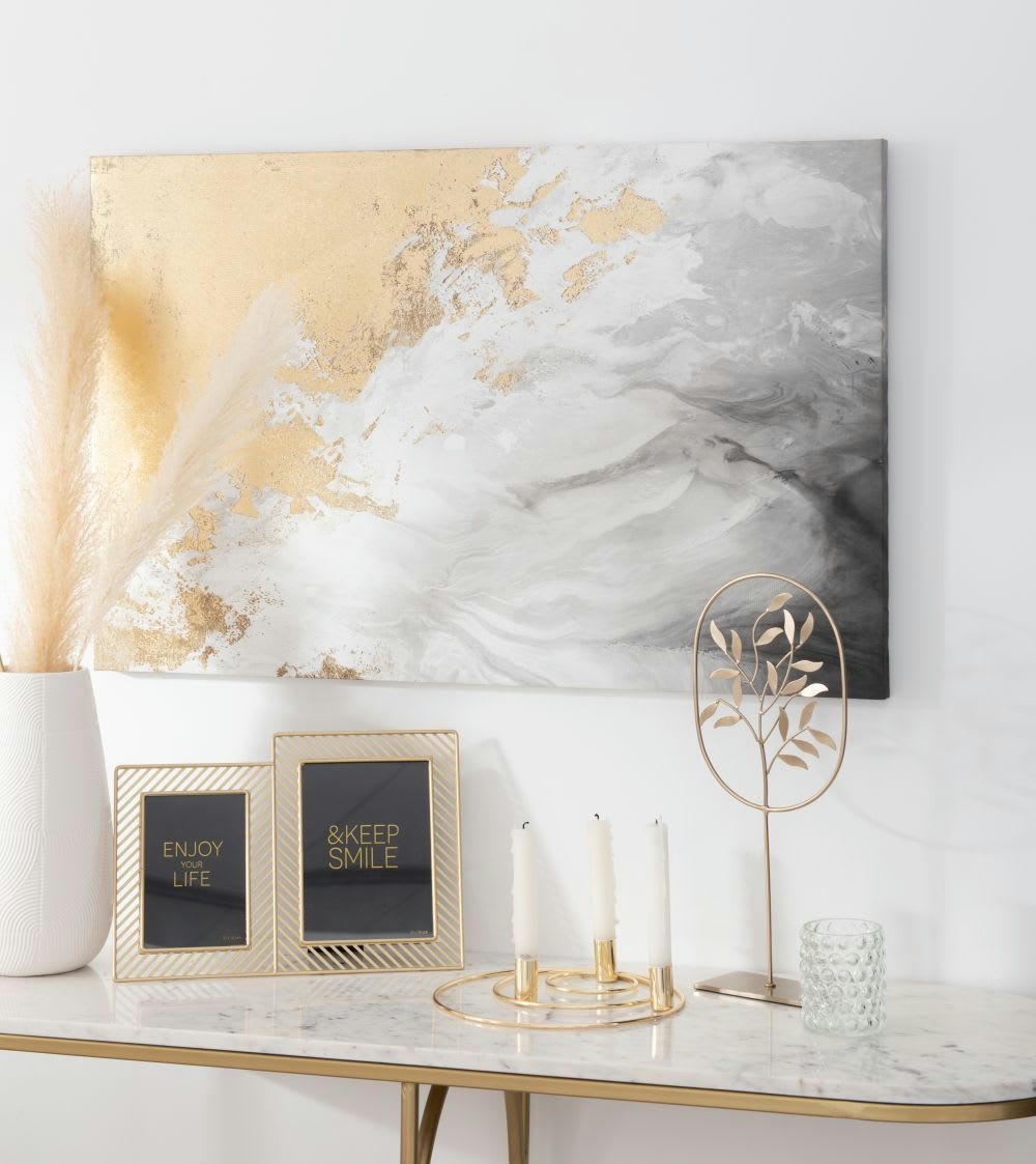 AREZZO - Toile dorée, écrue, grise et noire 85x55