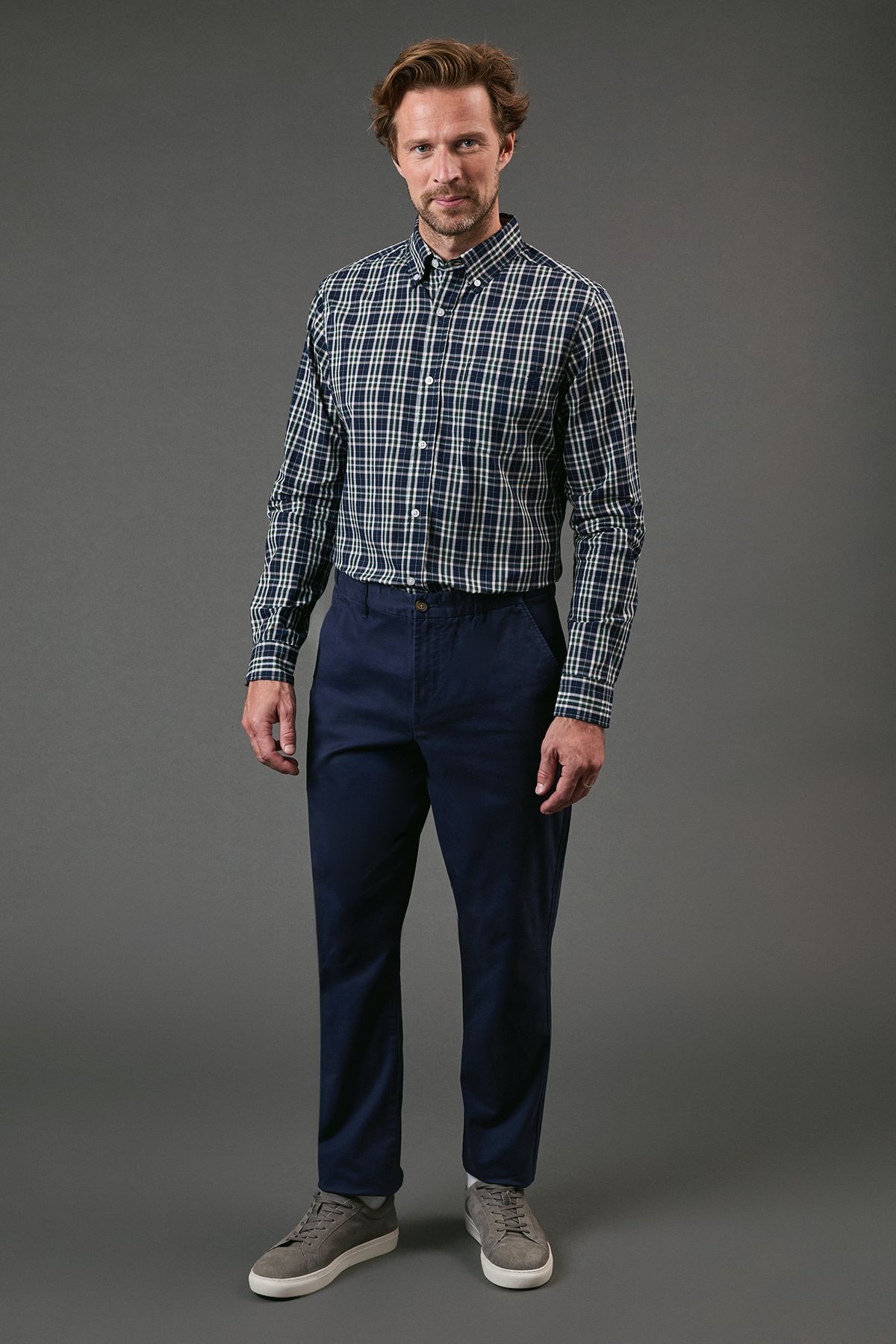 Maine Navy Check Long Sleeve Shirt