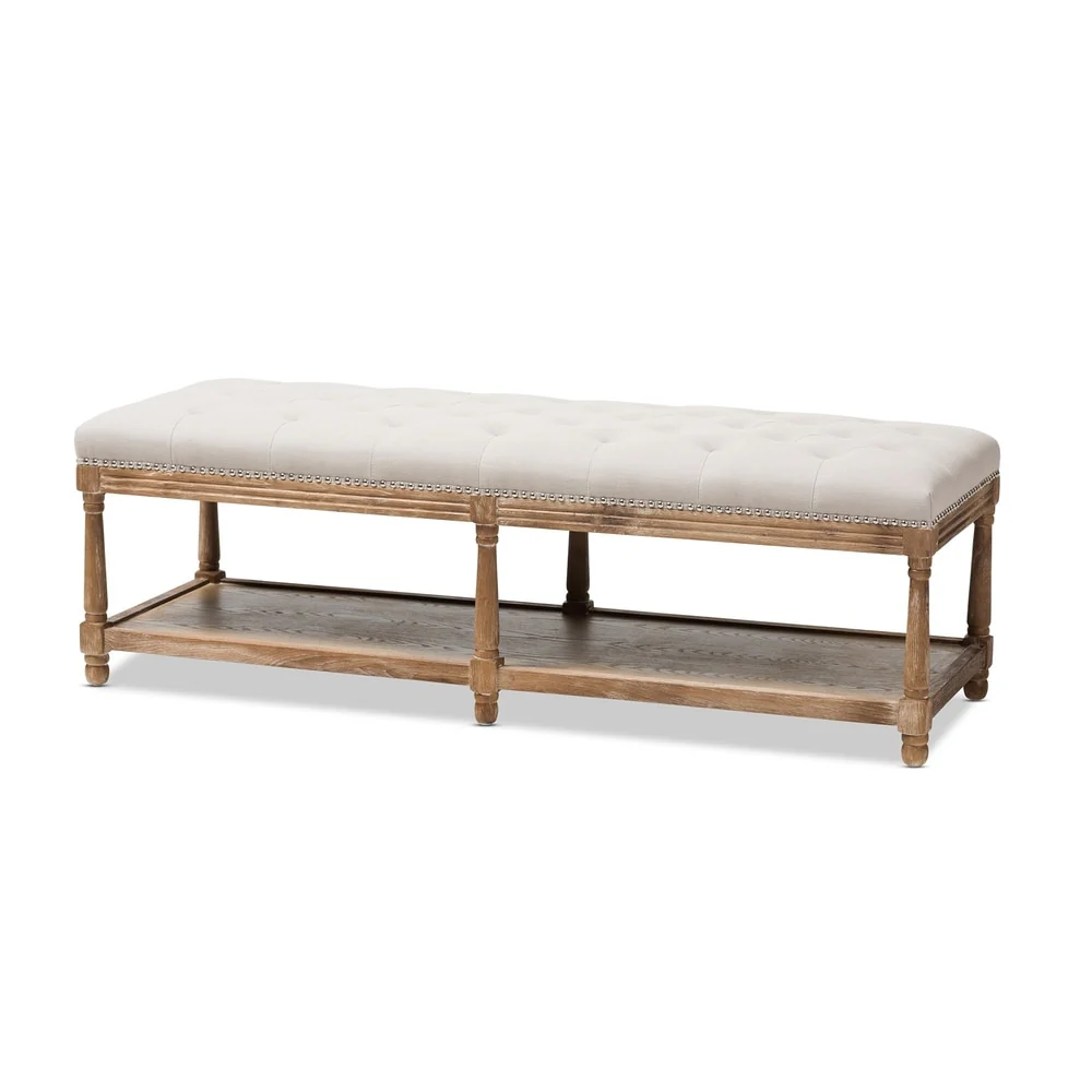 French Country Beige Linen Bench by Baxton Studio