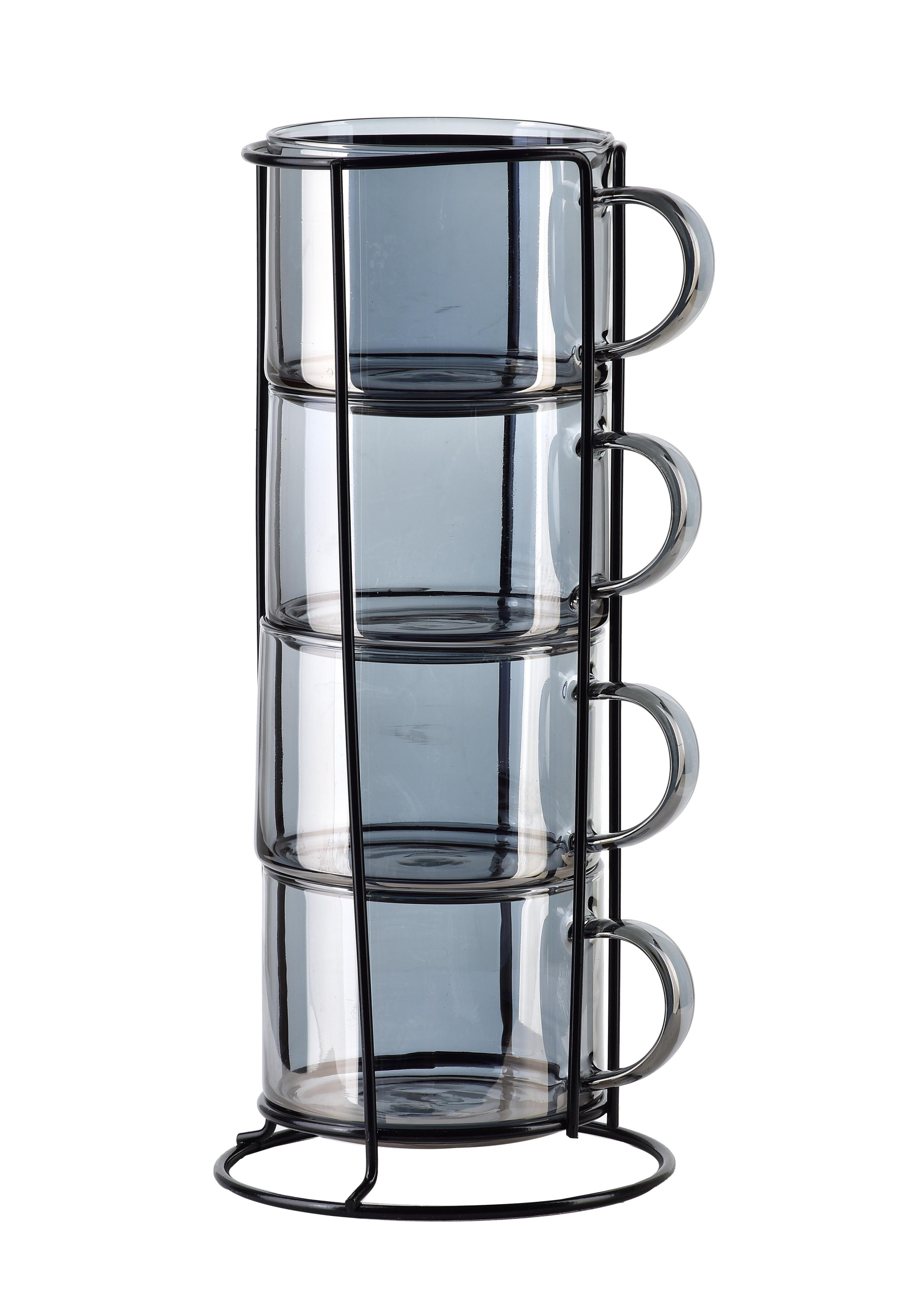 Komplet 4 filiżanek na stojaku PETER GREY 350ml