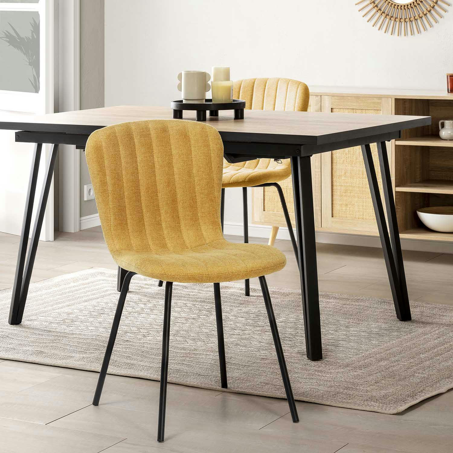 LUCKY - Pack 4 chaises recouvertes de tissu moutarde