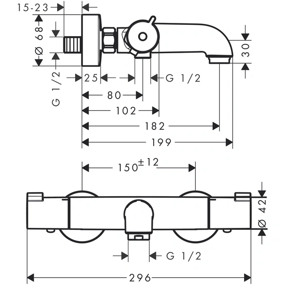 Wannenthermostat »Ecostat CL 1001«, aus Messing, Ausladung 182 mm