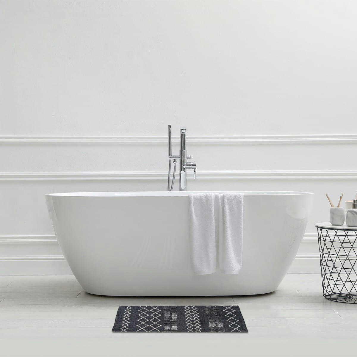 BOHEMIAN - Tapis de bain coton fantaisie anthracite 50x80cm