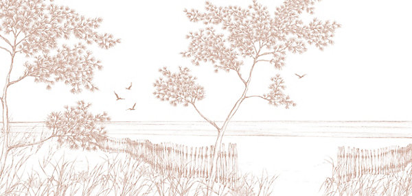 Papier peint panoramique Balade en bord de mer, Beige 150 x 250cm