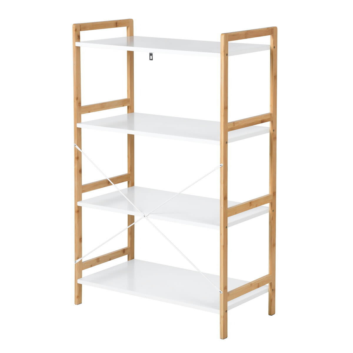 - Étagère de bibliothèque en bois blanc rangement 4 niveaux