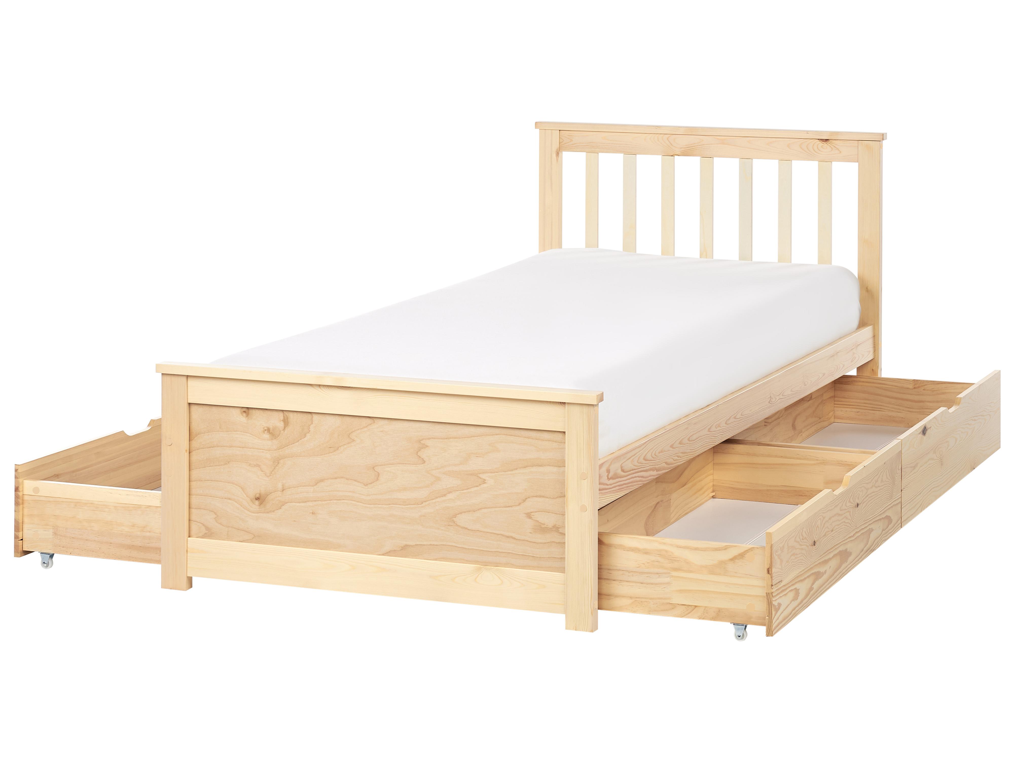 Bed with 4 Drawers Pine Wood OLENDON 90 x 200 cm (EU Single) Light Brown