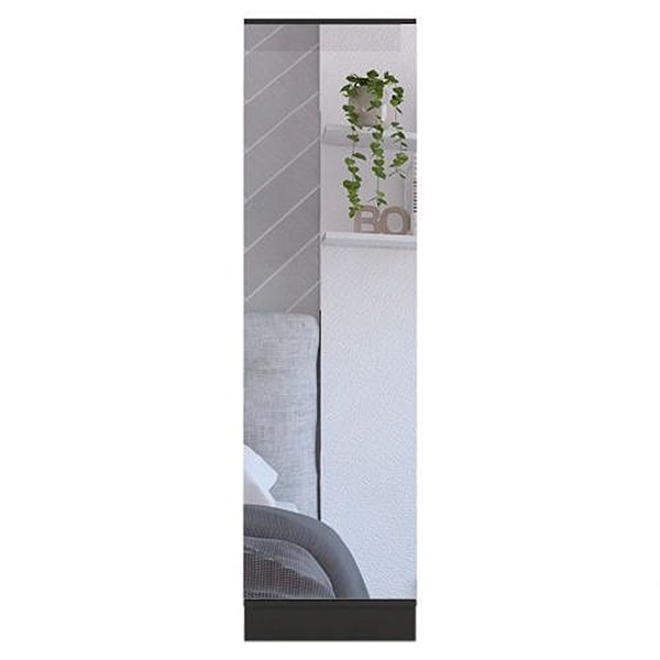 Shoe Rack, Mirror, Five Interior Shelves, Single Door Cabinet -Black