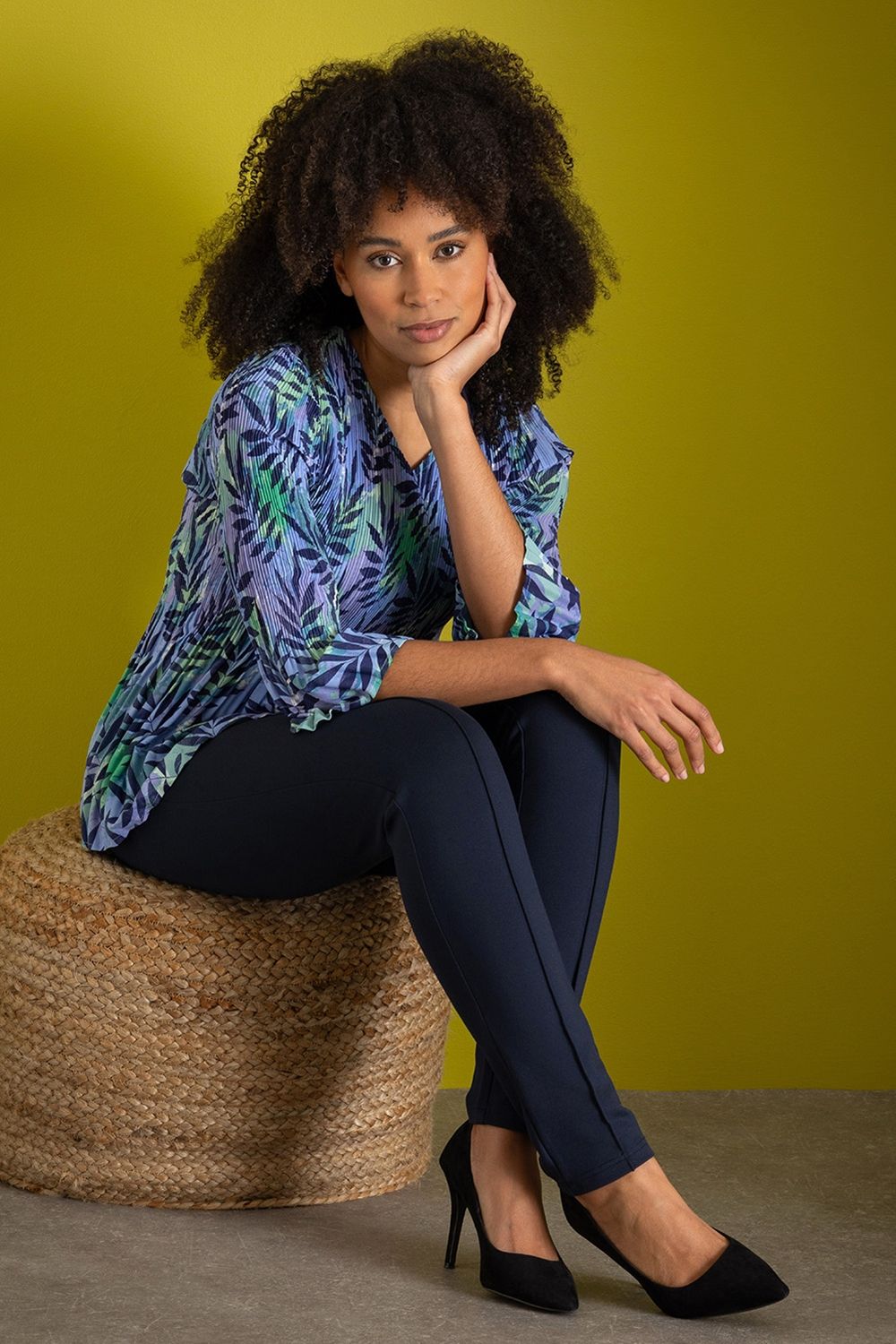 Klass. Leaf Print Pleated Top