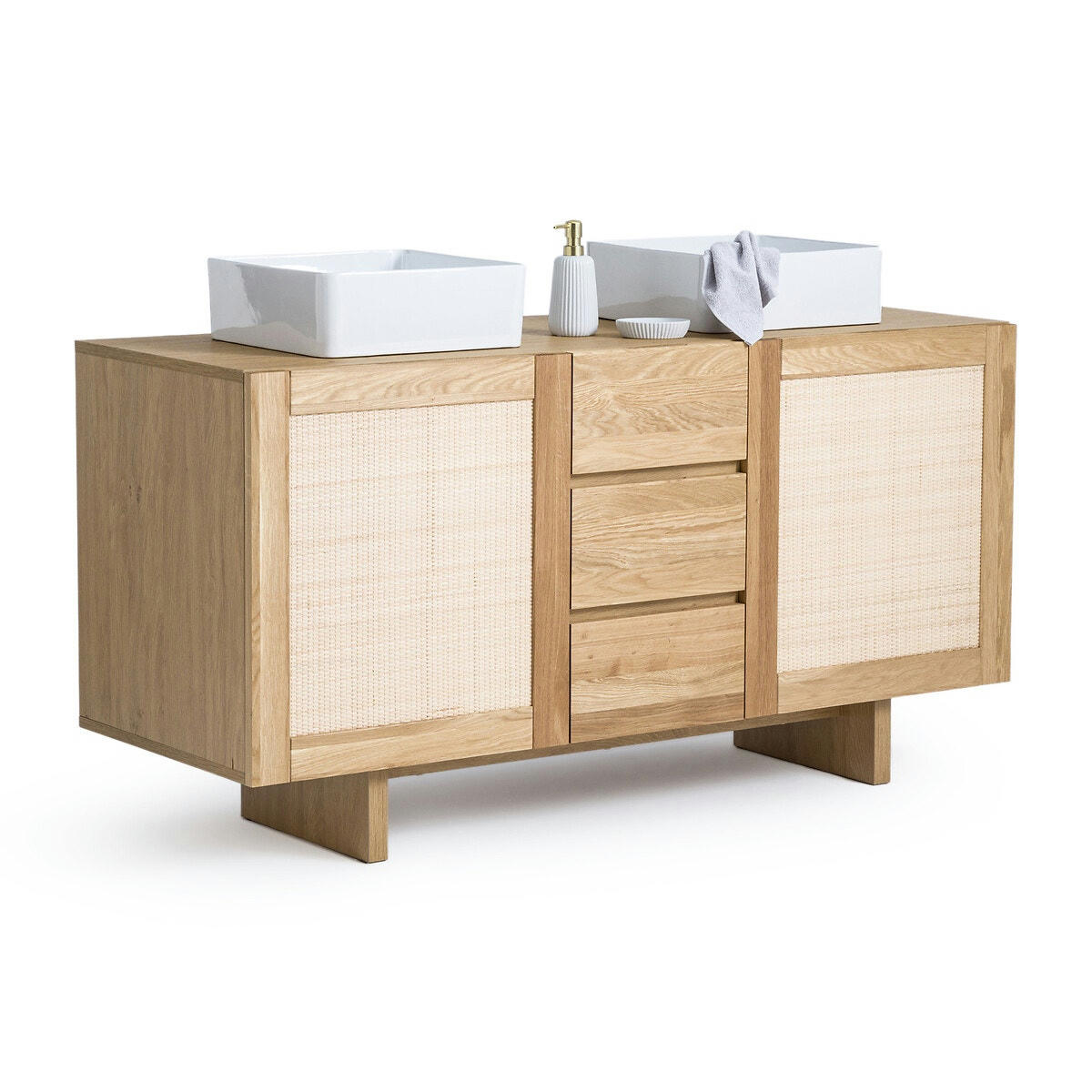 Meuble double vasque cannage L145cm, Arty