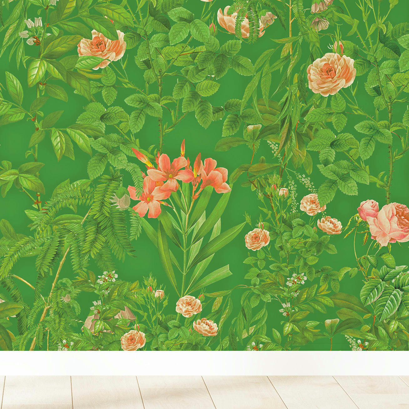 - Papier peint motifs fleurs rose vert 255x260cm