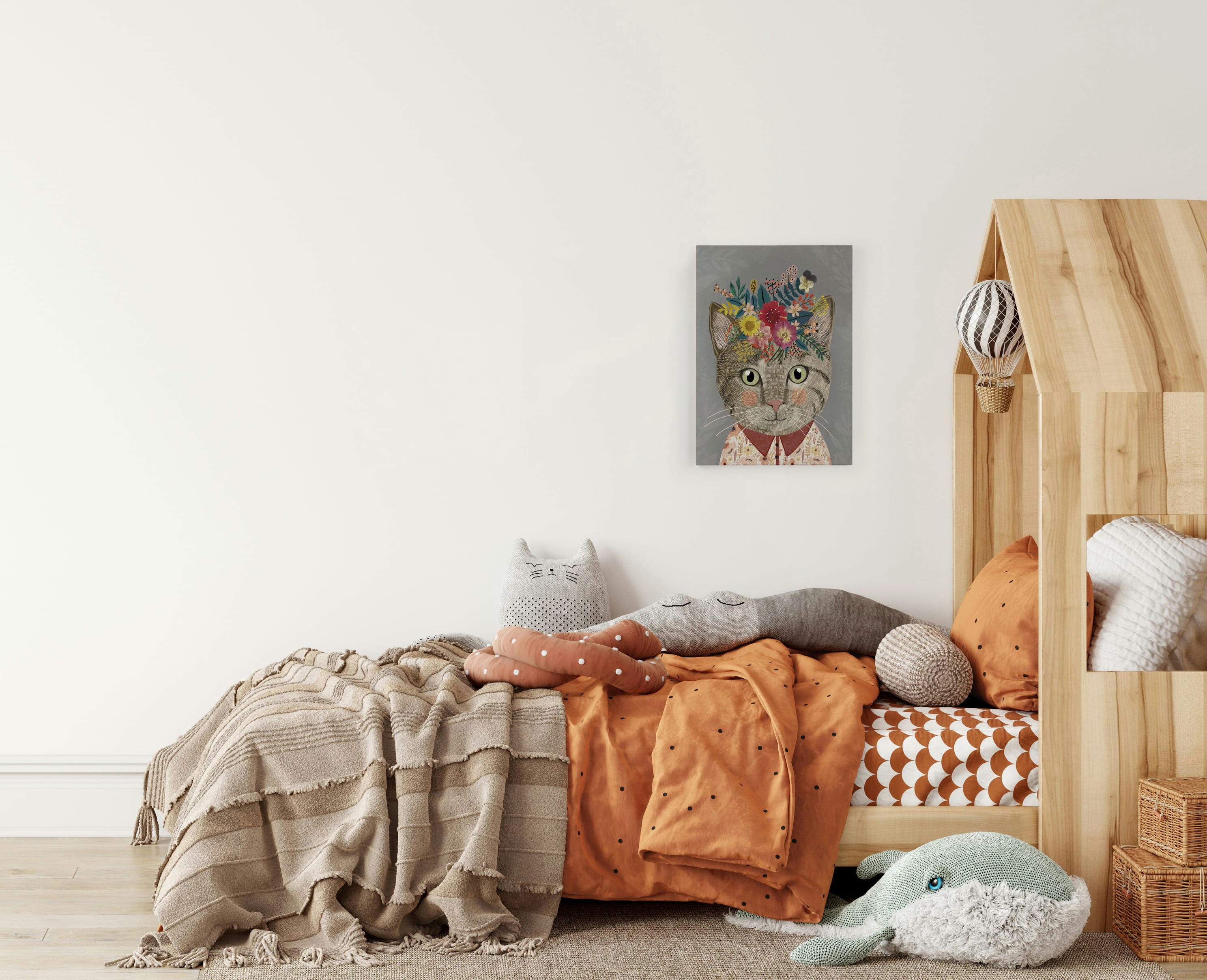 FLORAL CAT - Peinture sur toile 60x40 Imprimé Chat Florale