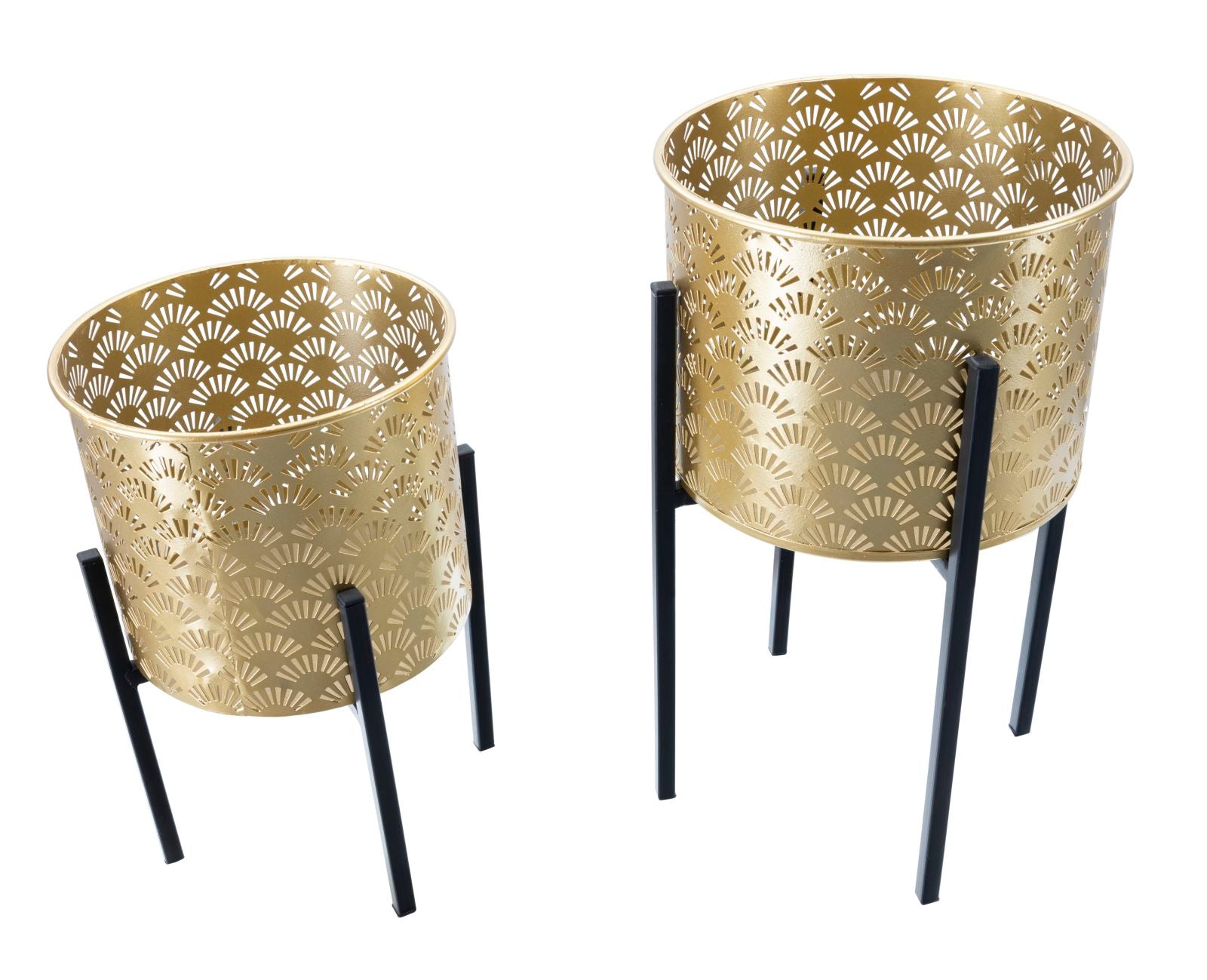 Mauro Ferretti Glissy Set van 2 vazenhouders in goud en zwart metaal