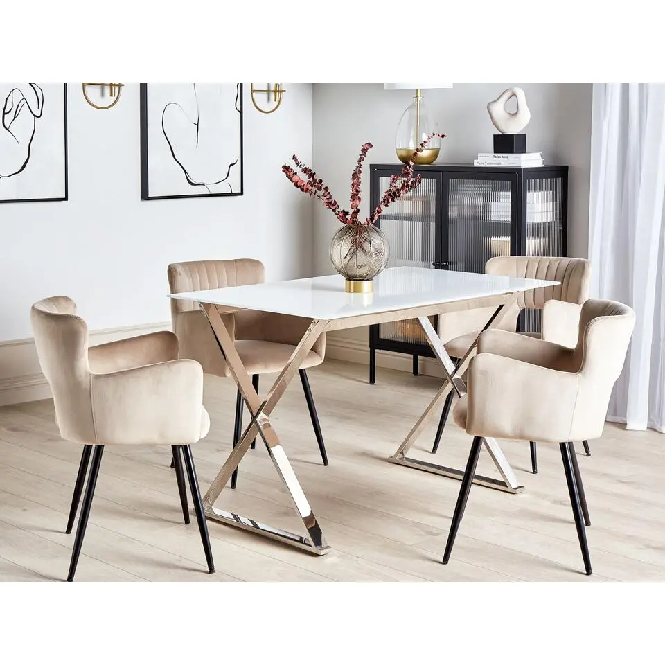 ATTICA - Eettafel - Wit/Zilver - Veiligheidsglas