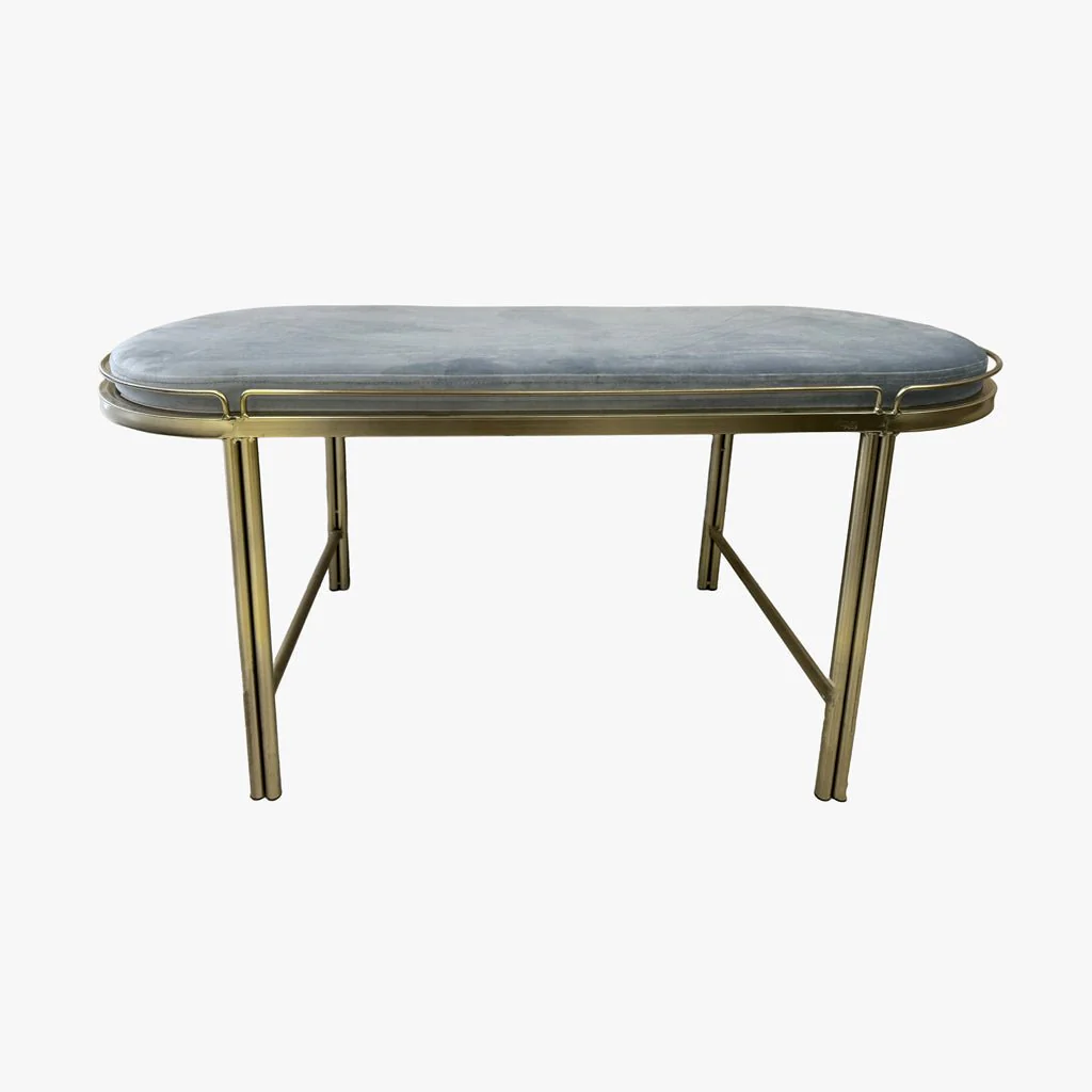 Banqueta Cinza de Veludo e Metal FRIBURGO