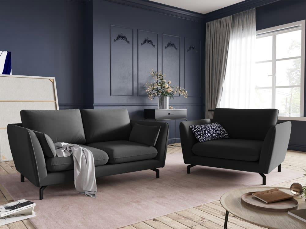 PODIUM - Canapé 2 places en velours gris foncé