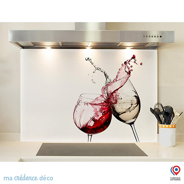 Crédence cuisine fond de hotte Verres sur fond blanc - Verre trempé - L 90 cm x H 50 cm - MaCrédenceDéco