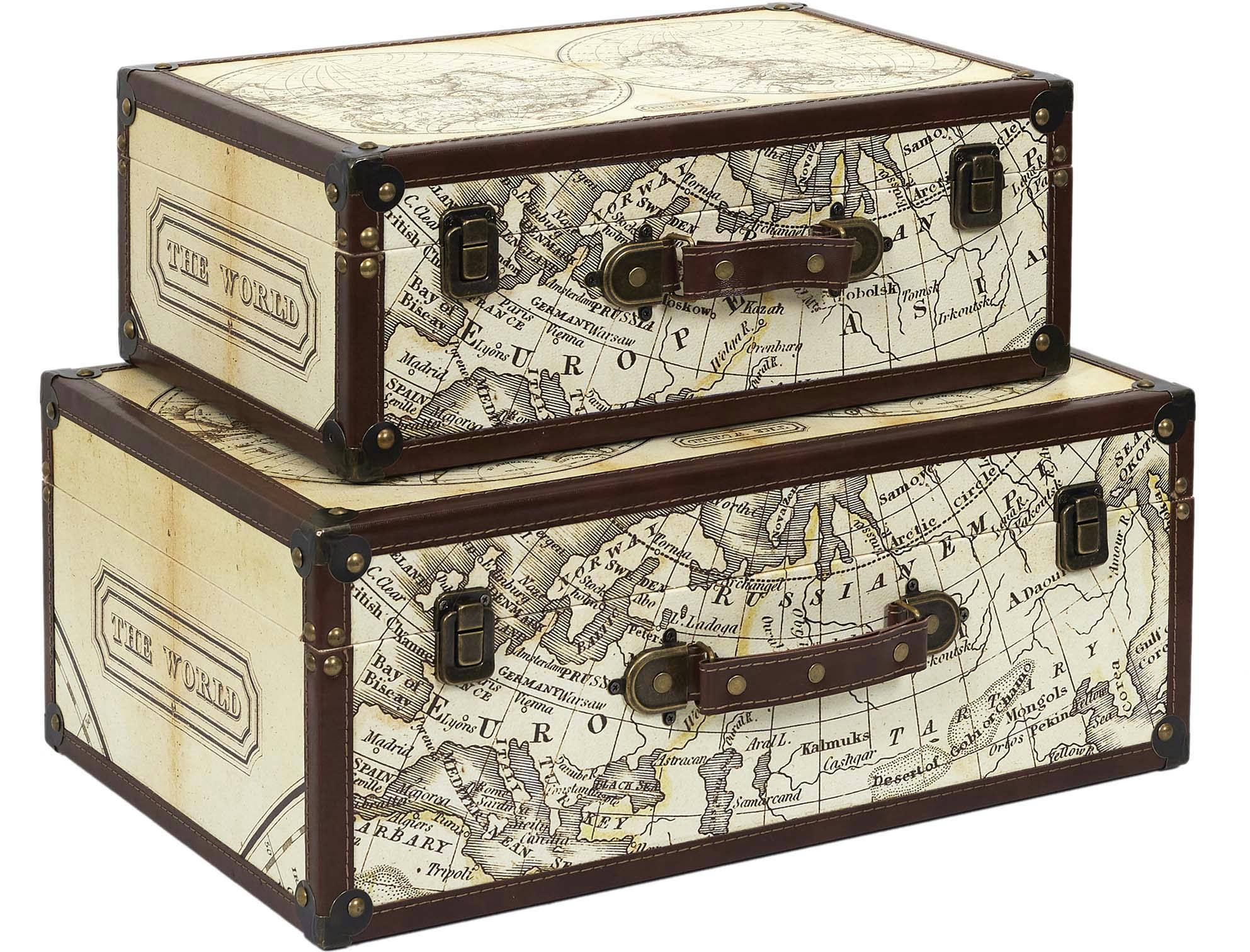- Set de 2 malles en bois mappemonde