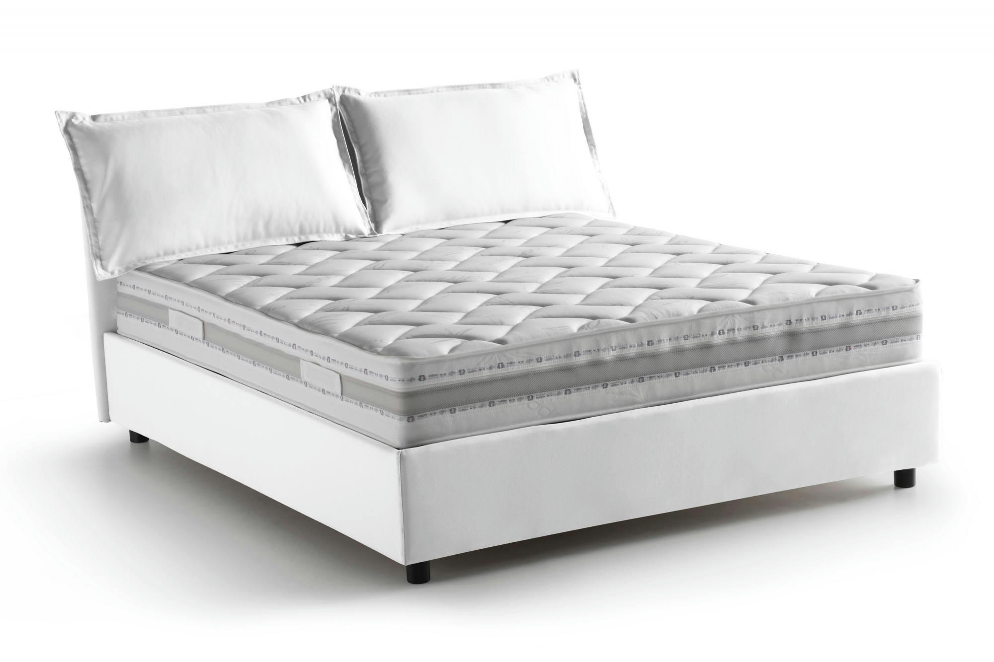 DMIRCOL - Lit coffre 140x200 cm en tissu blanc