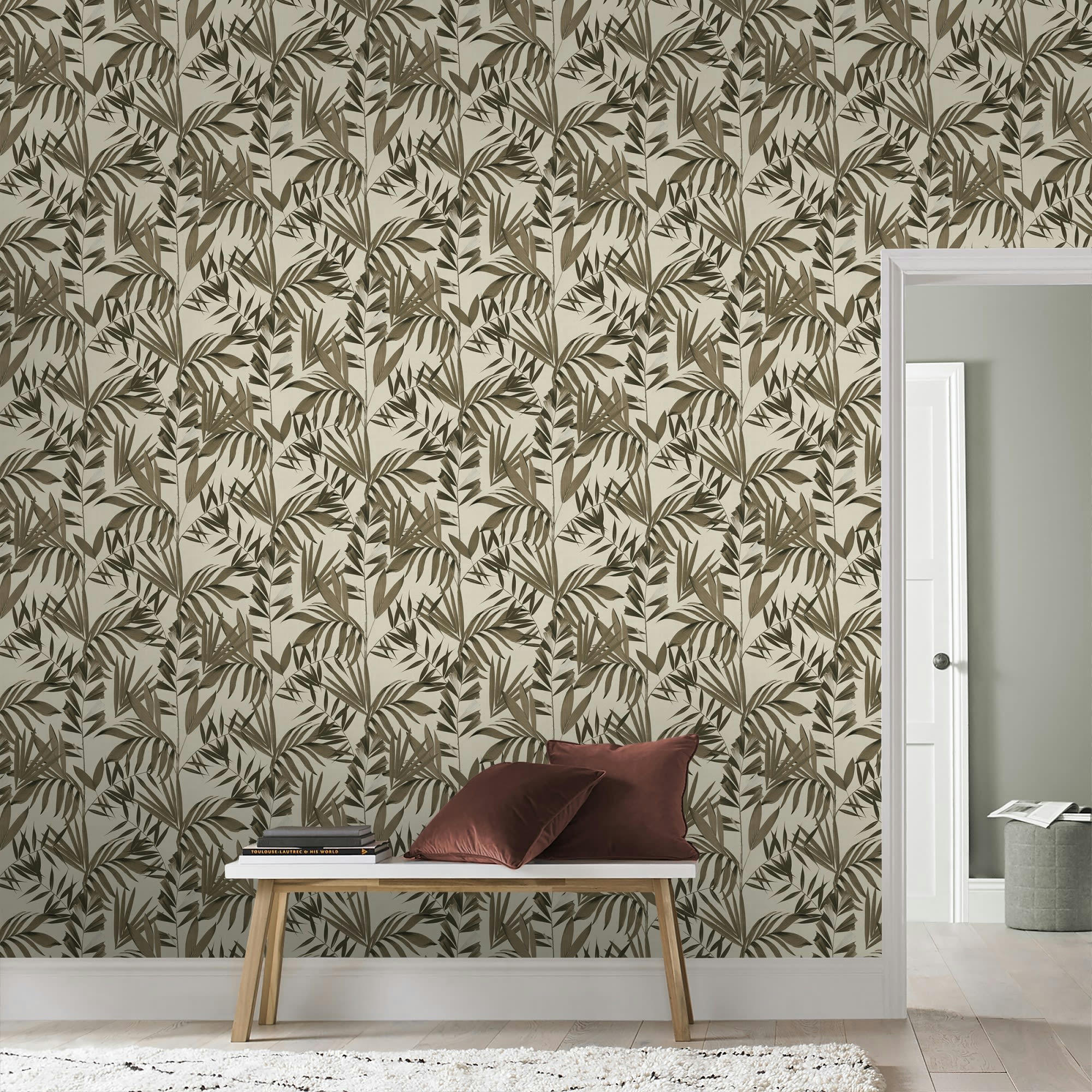 - papier peint végétal japon taupe 1005x52cm