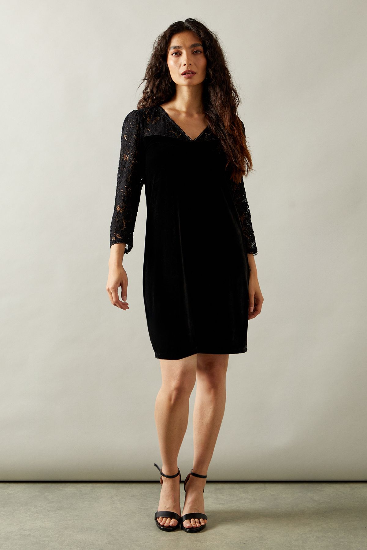 Wallis Occasion Lace Sleeve Velvet Shift Dress