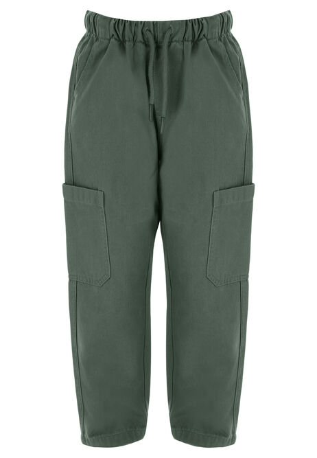 Younger Boys Khaki Woven Cotton Cargo Trousers