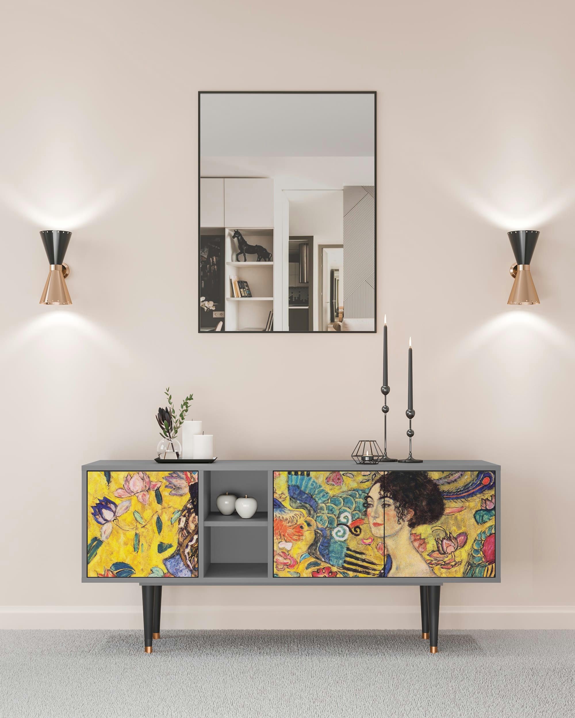 LADY WITH FAN BY GUSTAV KLIMT - Meuble TV  jaune 3 tiroirs L 150 cm