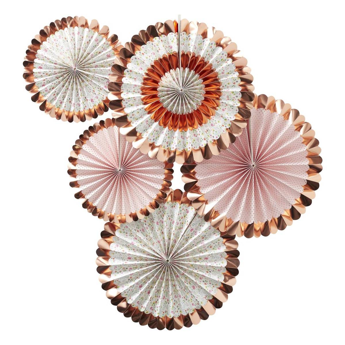 Ginger Ray Ditsy Floral Rose Gold Hanging Fan Decorations 5 Pack