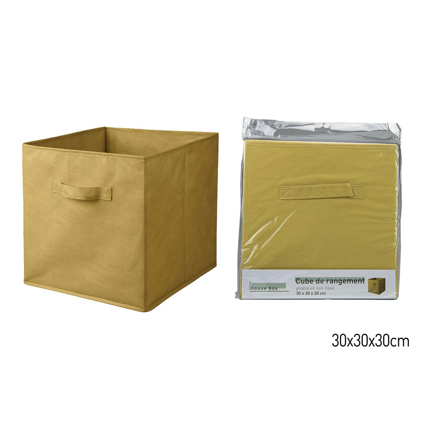 - Lot de 6 cubes de rangement pliables en tissus avec poignée jaune