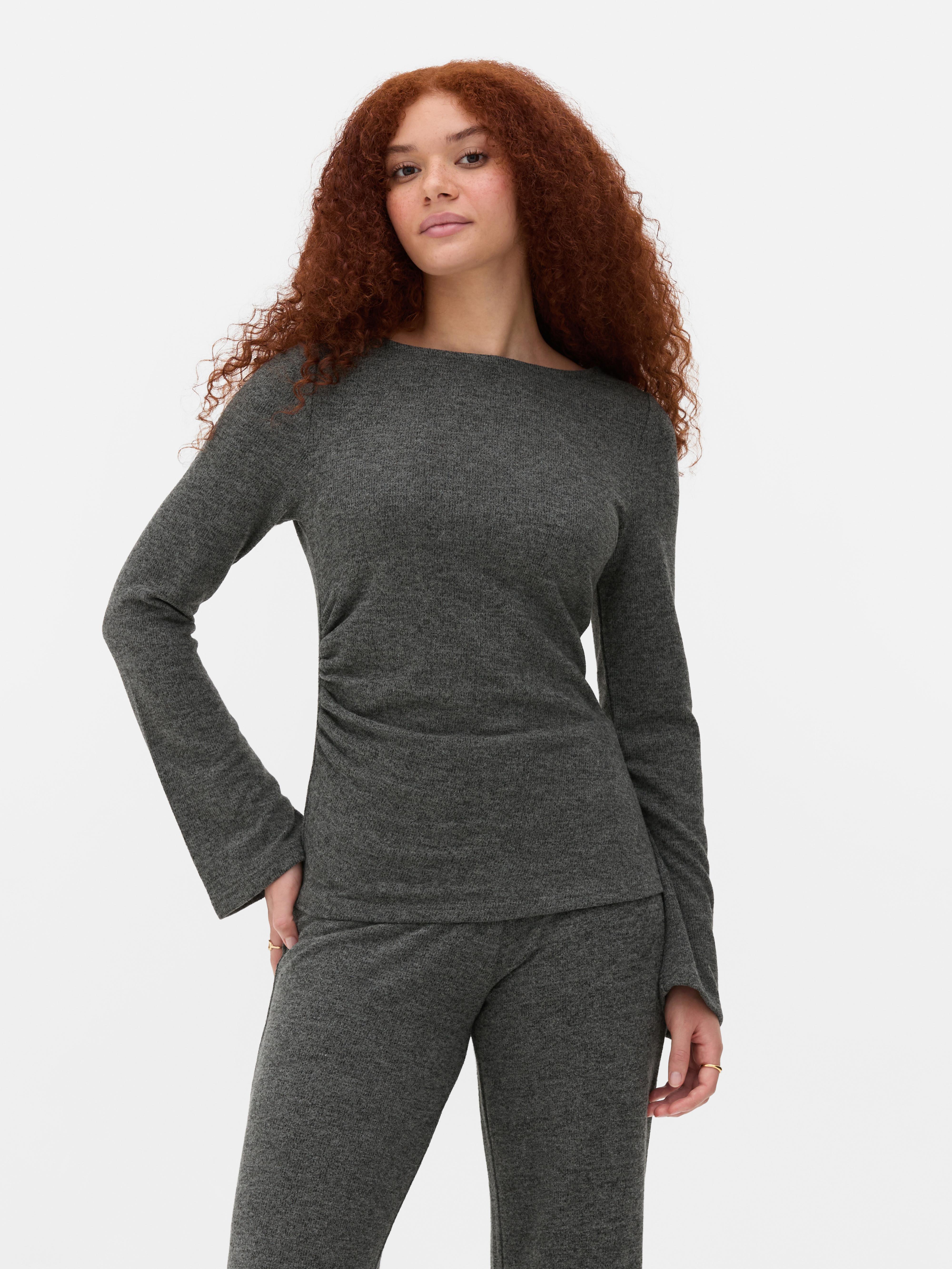 Scoop Neck Ruche Detail Top