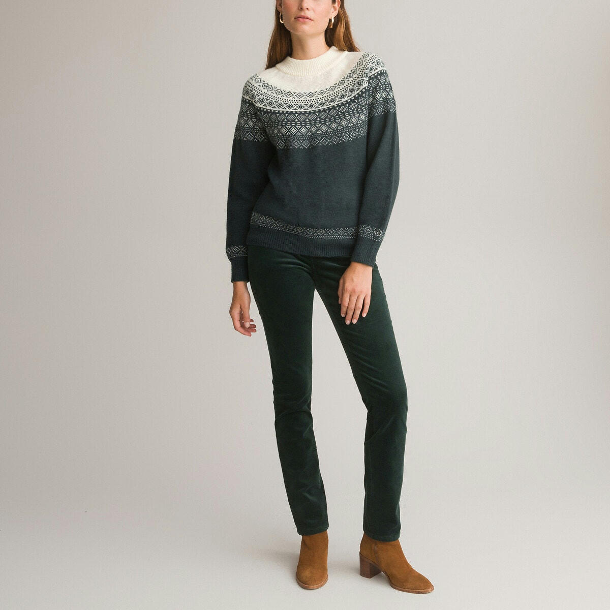 Pull jacquard, col montant, en grosse maille
