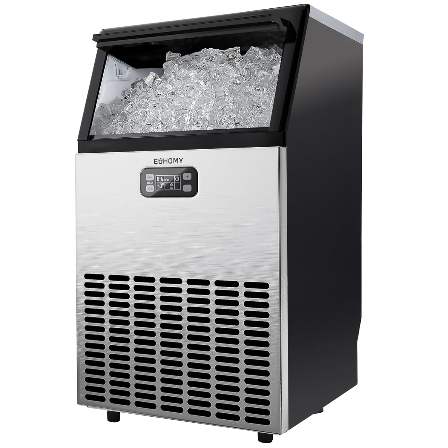 EUHOMY Ice Maker Machine, 100lbs/24H Stainless Steel Under Counter ice Machine with 33lbs Ice Storage Capacity, Freestanding Ice Maker