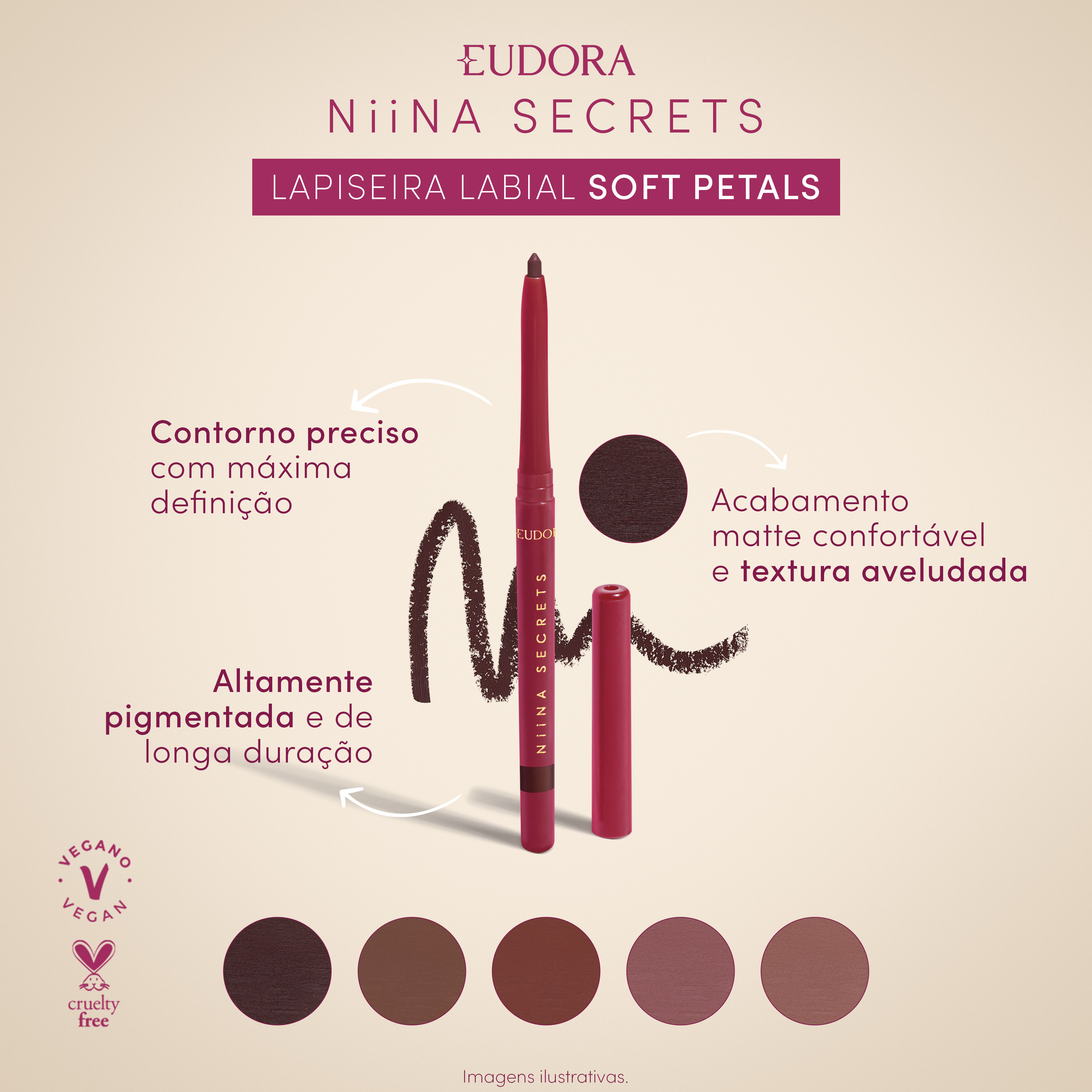 Lapiseira Labial Niina Secrets Soft Petals Marrom Aveludado 1,2g