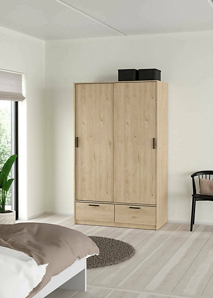 Garde-robe 2 portes Kammuri, Meubles de chambre, Penderie de plain-pied, Placard à vêtements, 121x60 h200 cm, Chêne clair