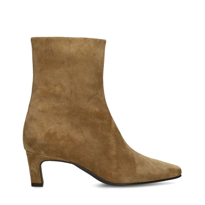 Manfield Bruine suède enkellaarsjes met hak