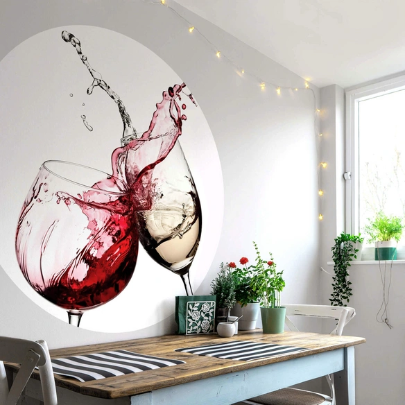 Vliestapete »Runde Vliestapete«, Küche Weingläser Weiß Rotwein, mehrfarbig, matt