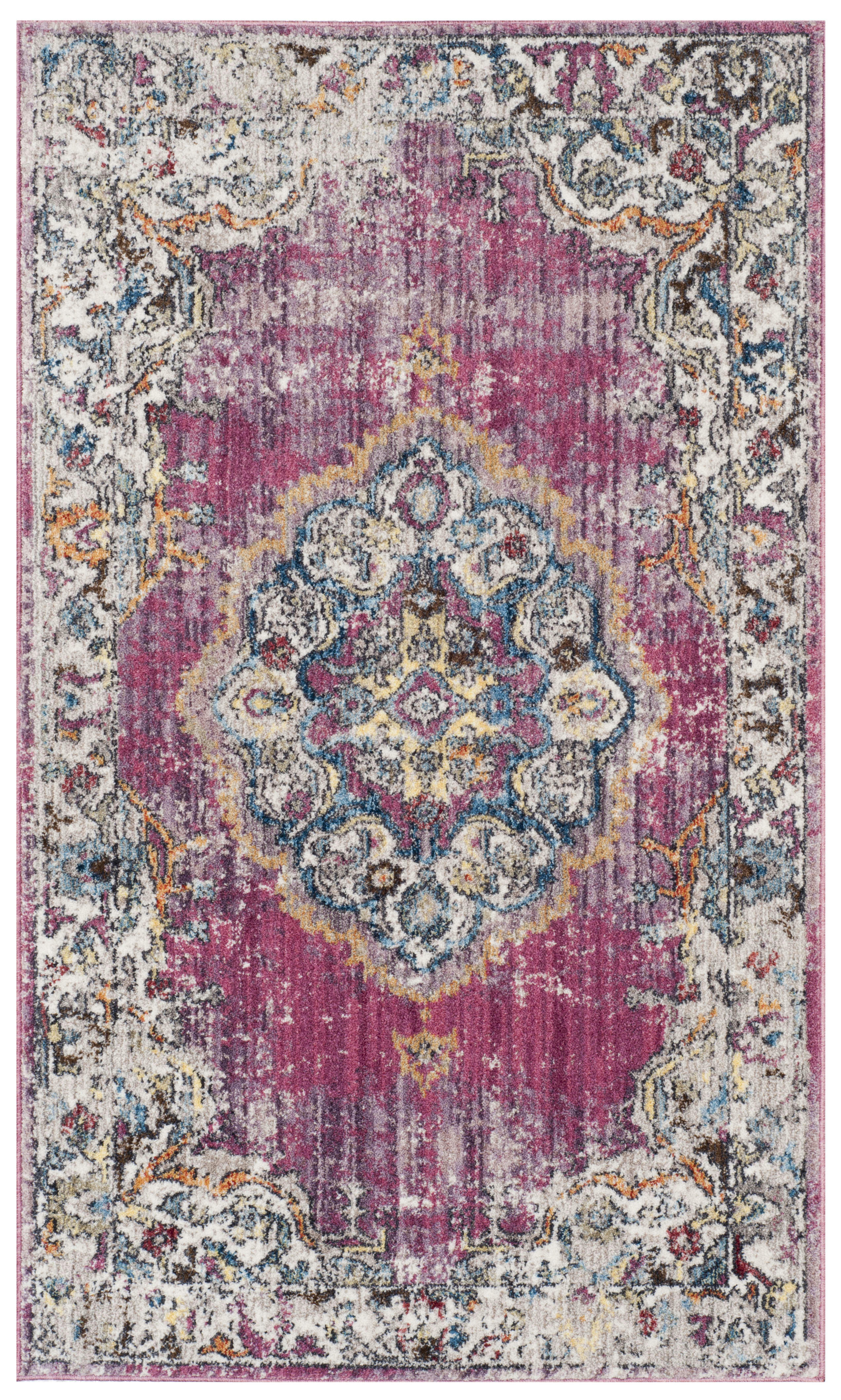 BRISTOL - Tapis de salon interieur en fuchsia & gris clair, 91 x 152 cm