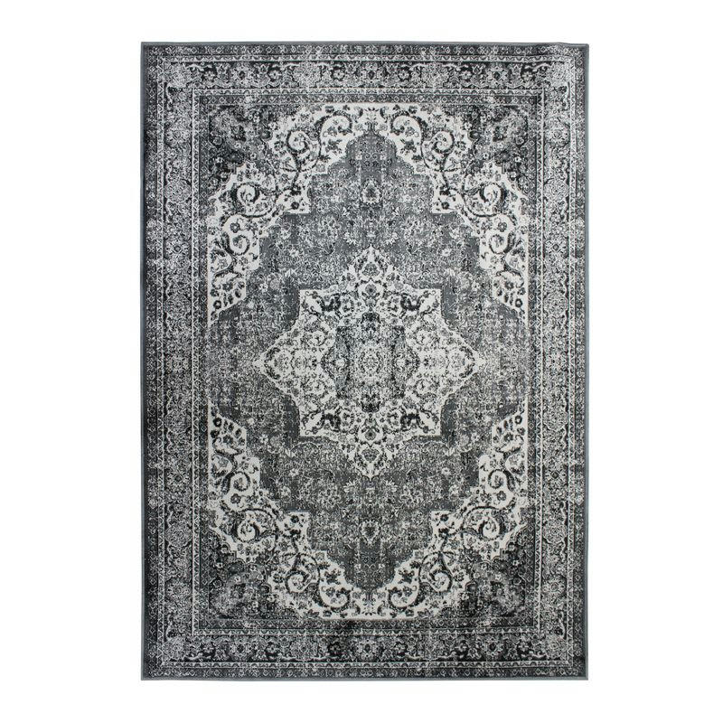 VISCOSE - Tapis en viscose médaillon gris foncé 120x160