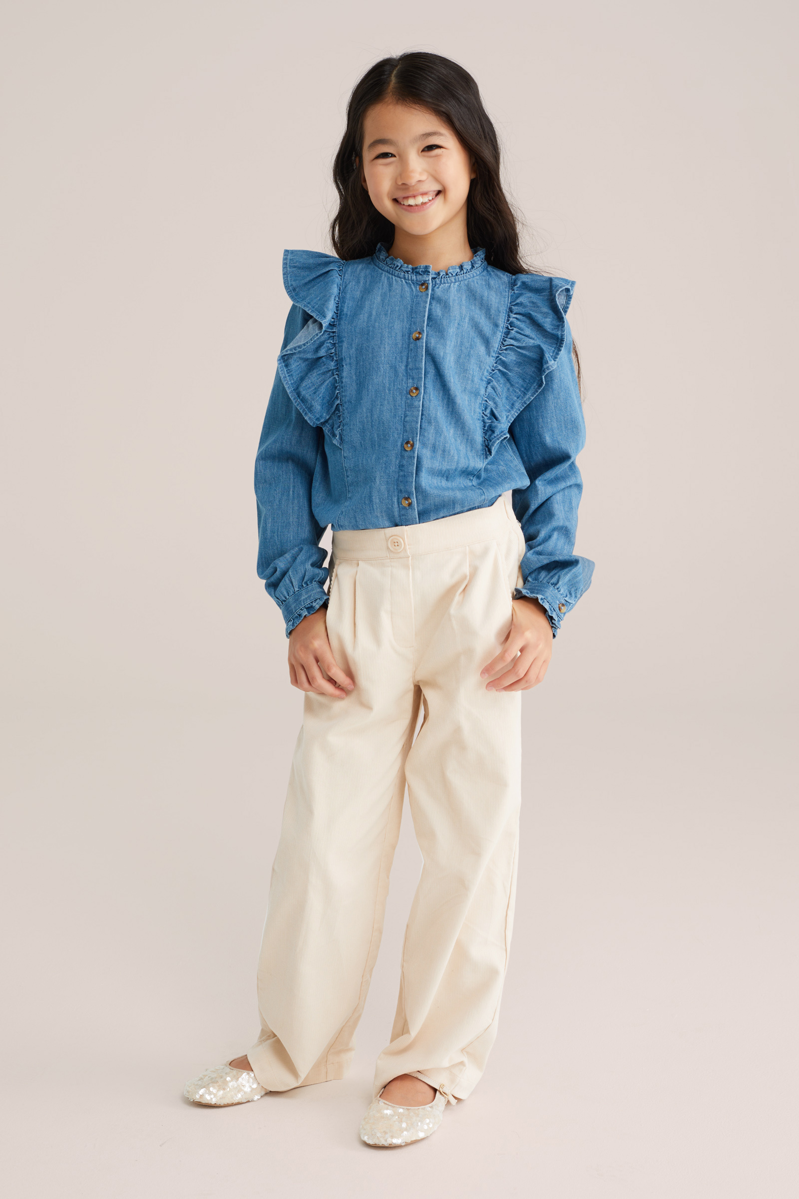 Meisjes wide leg broek met ribstructuur