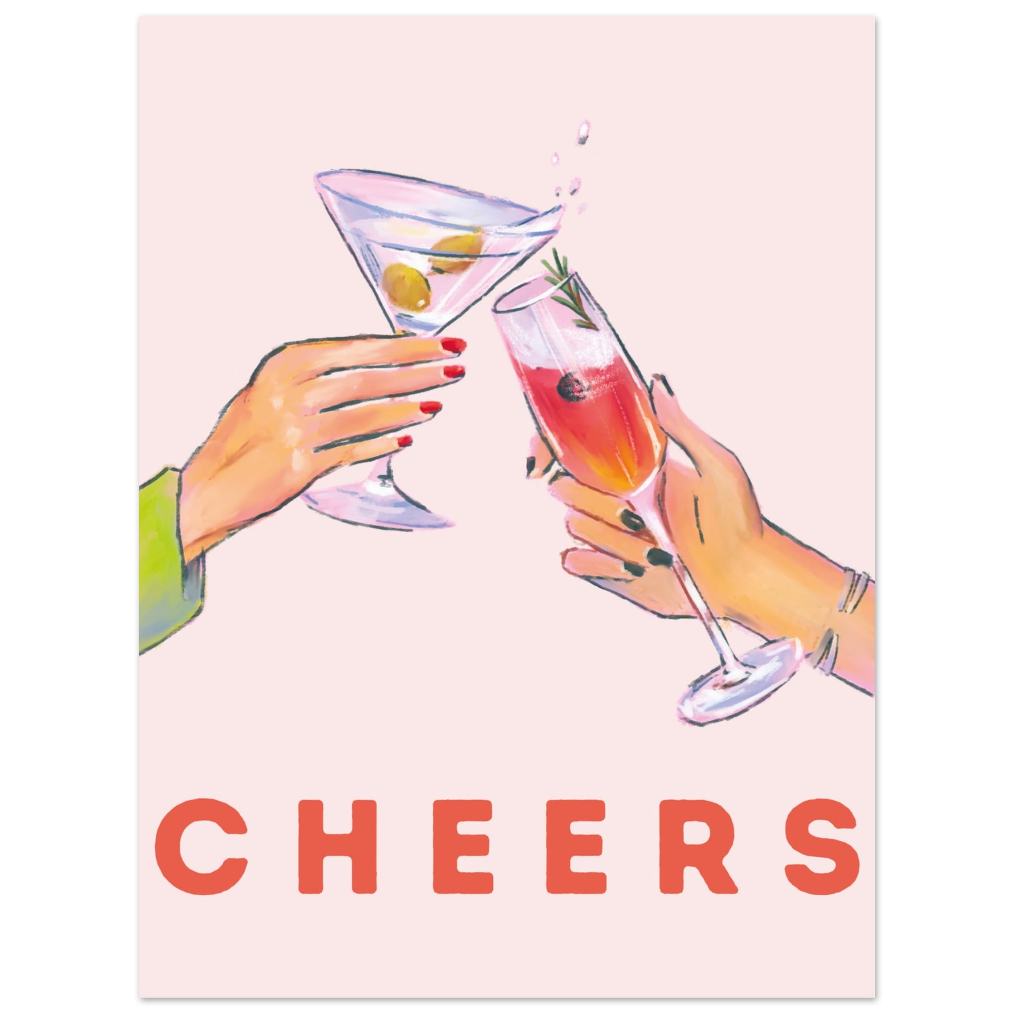 Artfulprints Poster Cheers with cocktails  - 30x40 cm - Roze