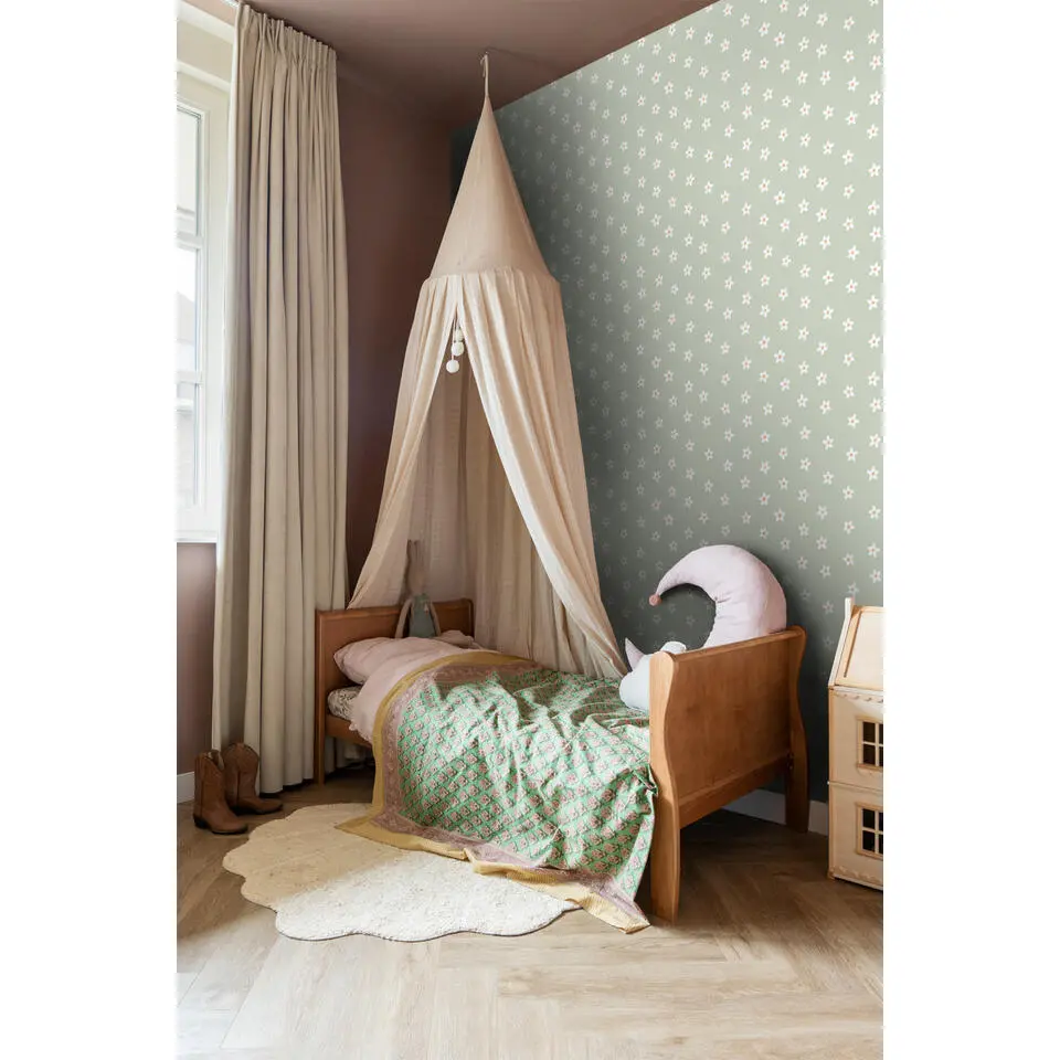 ESTAhome behang madeliefjes groen - 53 cm x 10.05 m