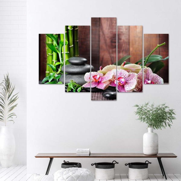 Feeby Obraz 5 częściowy Kompozycja zen z orchideą 100x70
