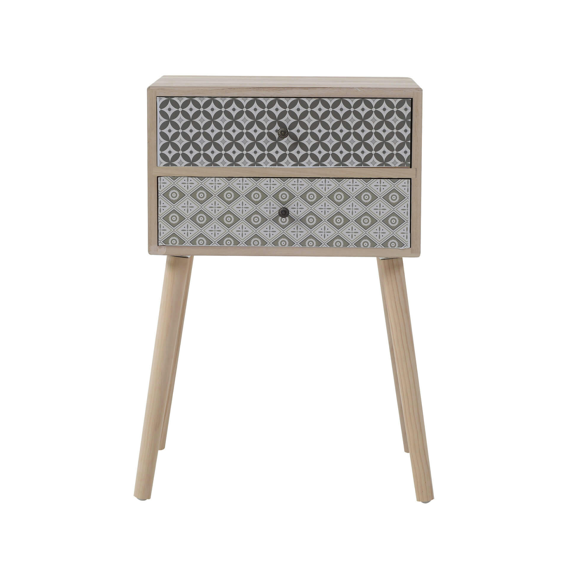 - Table de chevet majolique avec 2 tiroirs en bois marron