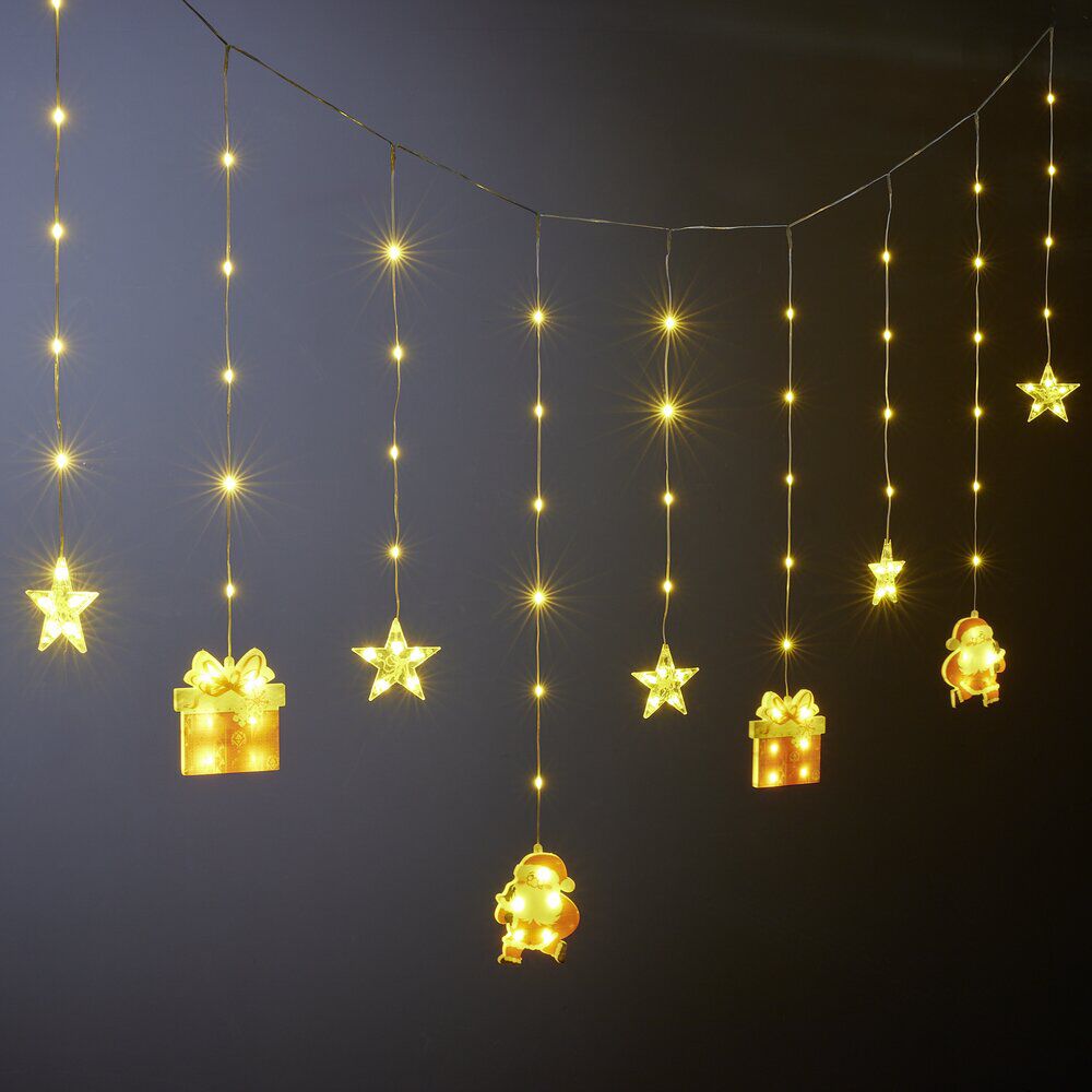 Rideau de fenêtre No&euml;l 90LED lumineux figurines et étoiles L300cm