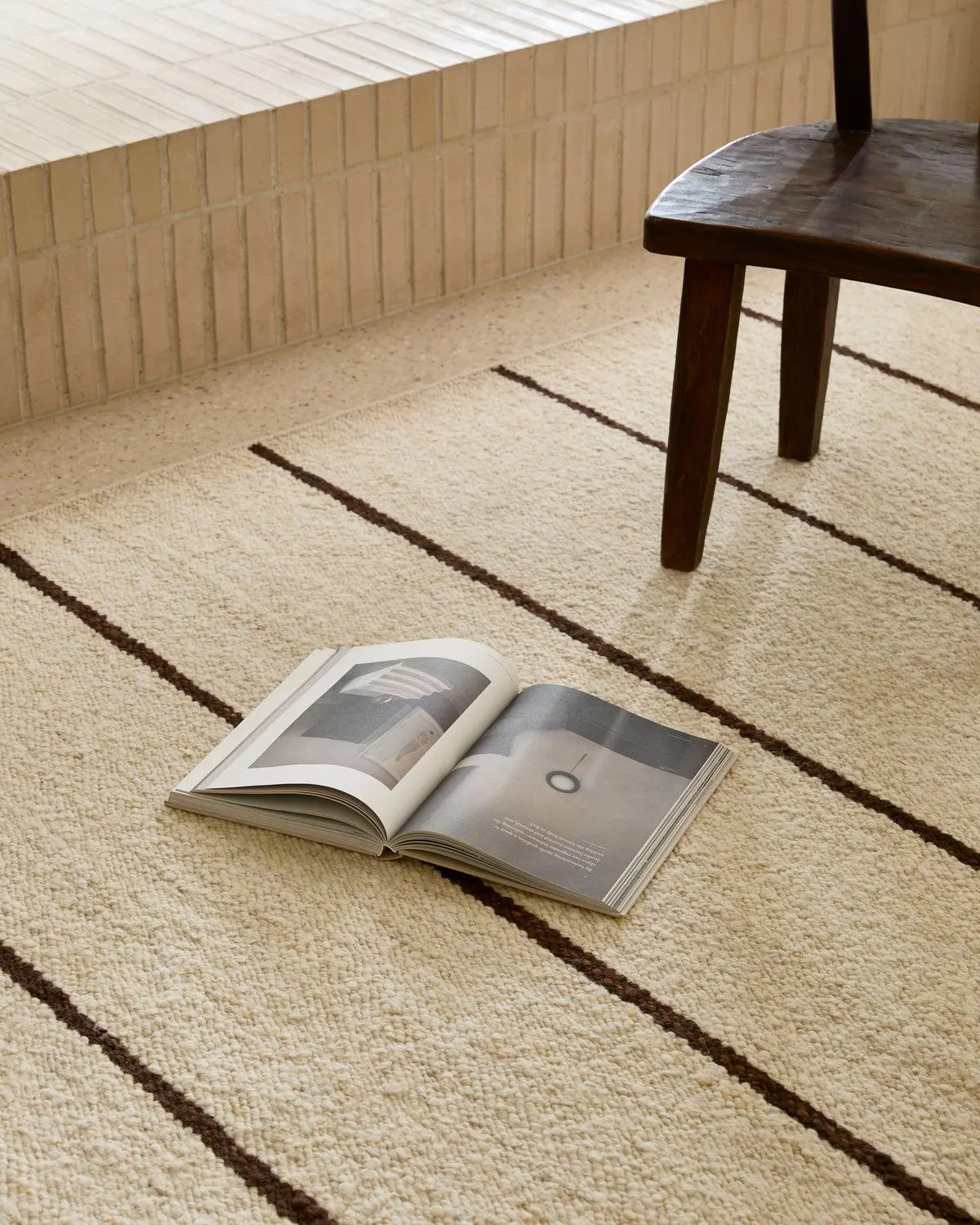 Handwoven Ivory & Brown: Dune Stria Japandi Scandinavian Modern Minimalist Design