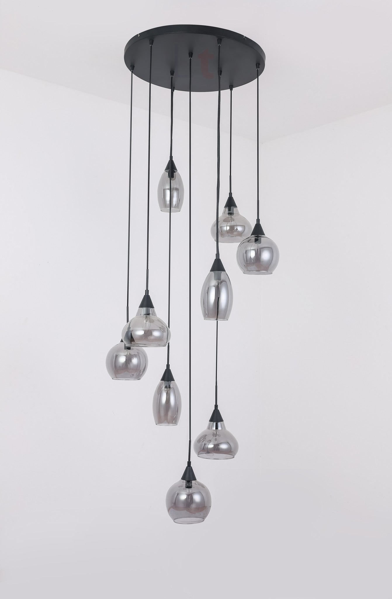 Freelight Freelight Hanglamp Macchia Zwart & Smoke Glas 9 Lichts