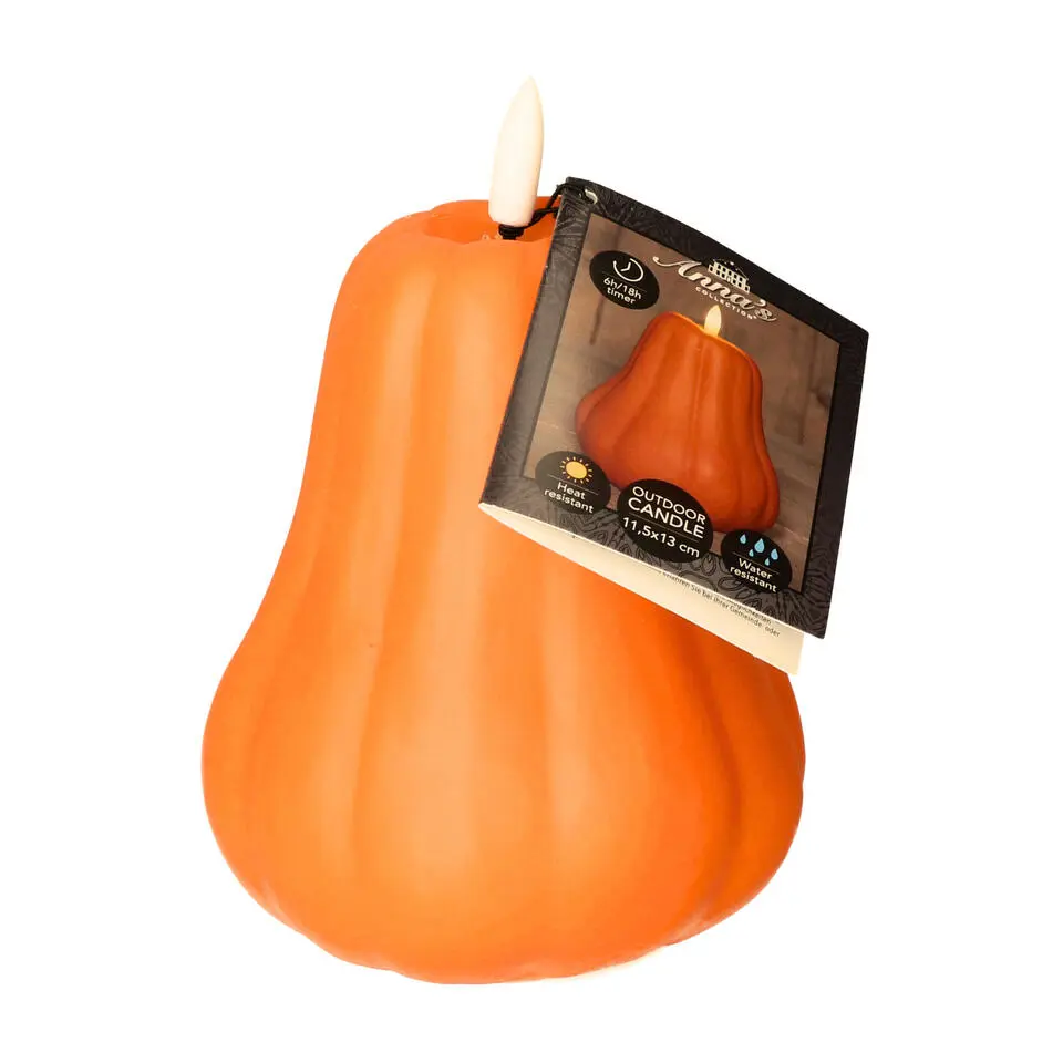 Anna's Collection LED pompoen kaars - oranje - D13 x H11 cm