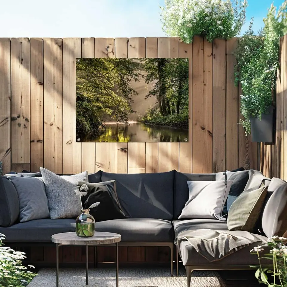 Tuinposter Beek in het bos - 60 x 80 - Groen