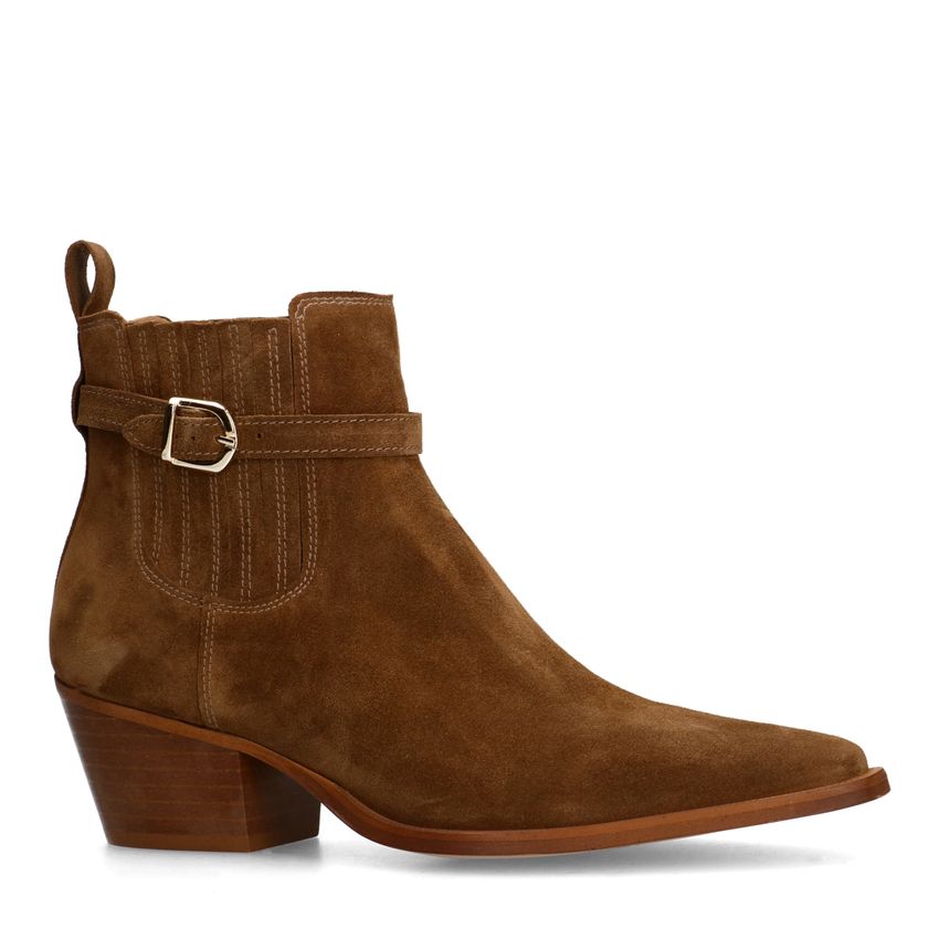 Manfield Bruine suède enkellaarsjes met hak