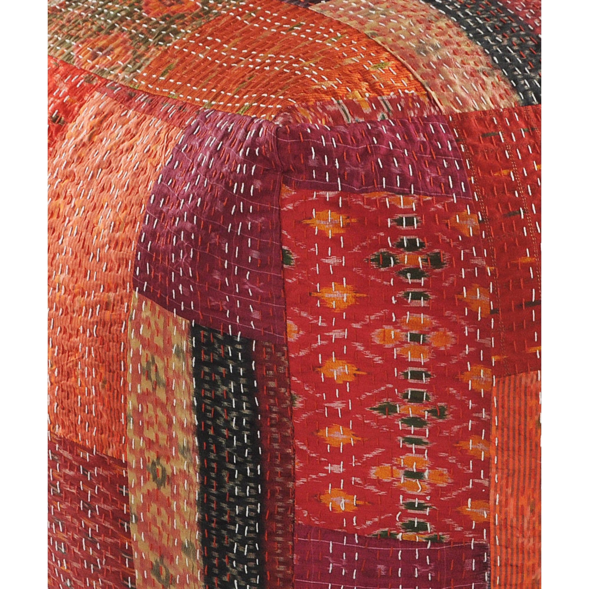 24 Red and Orange Hand Stitched Square Pouf Ottoman